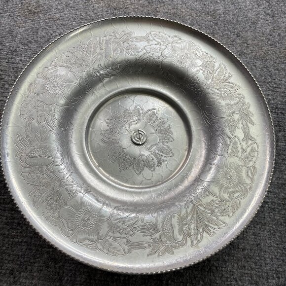 Vintage Lazy Susan Serving Tray Divided Glass Insert Floral Scroll Aluminum‎ 60s - Picture 13 of 14